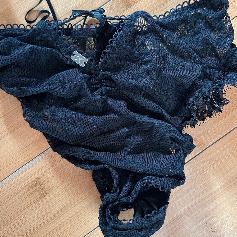For Love And Lemons Black Lace Bra and Panties Medium